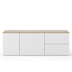Bílá komoda s deskou z bílého dubu s 2 šuplíky a 2 dvířky TemaHome Join