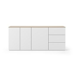 Bílá komoda s deskou z bílého dubu s 3 šuplíky a 3 dvířkami TemaHome Join