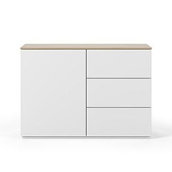 Bílá komoda s deskou z bílého dubu s 3 šuplíky a 3 policemi TemaHome Join