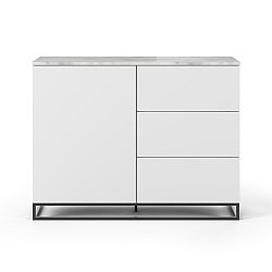 Bílá komoda s deskou z bílého mramoru s 3 šuplíky a 3 policemi a černýma nohama TemaHome Join