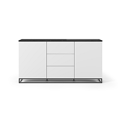 Bílá komoda s deskou z černého mramoru s 3 šuplíky a 2 dvířkami a černýma nohama TemaHome Join