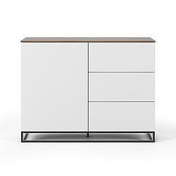 Bílá komoda s deskou z ořechu s 3 šuplíky a 3 policemi a černýma nohama TemaHome Join