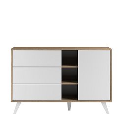 Bílá komoda se světle hnědým korpusem Symbiosis Prism