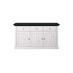 Bílá komoda z borovicového dřeva s černou deskou Steens Monaco