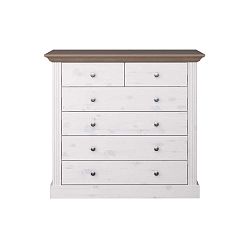 Bílá komoda z borovicového dřeva s hnědou deskou a 6 šuplíky Steens Monaco