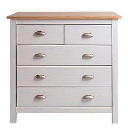 Bílá komoda z masivního borovicového dřeva s 5 zásuvkami Marckeric Jade