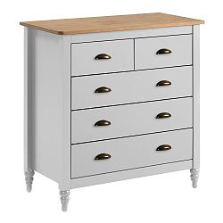 Bílá komoda z masivního borovicového dřeva s 5 zásuvkami Marckeric Joyce