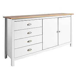 Bílá komoda z masivního borovicového dřeva se 4 zásuvkami Marckeric Jade, délka 150 cm
