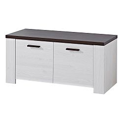 Bílá lavice s detaily v dekoru tmavě lakovaného dubového dřeva Germania Havanna