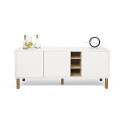 Bílá nízká komoda s dřevěnými nohami TemaHome Niche