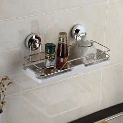 Bílá polička do koupelny bez nutnosti vrtání ZOSO Rack