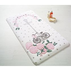 Bílá předložka do koupelny Confetti Bathmats Sweet Vintage Bike, 80 x 140 cm