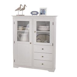 Bílá prosklená dvoudveřová skříňka  z masivního borovicového dřeva Støraa Cuba