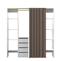 Bílá šatní skříň s šedohnědým závěsem TemaHome Tom