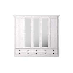 Bílá šatní skříň z borovicového dřeva s bílou deskou a zrcadly Steens Monaco