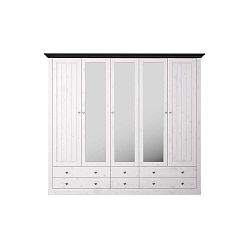 Bílá šatní skříň z borovicového dřeva s černou deskou a zrcadly Steens Monaco