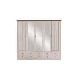 Bílá šatní skříň z borovicového dřeva s hnědou deskou a zrcadly Steens Monaco