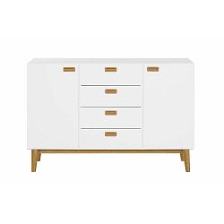 Bílá skříňka s detaily z dubového dřeva a 4 zásuvkami Wermo Eelis Kulliki