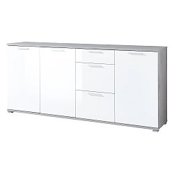 Bílá třídveřová komoda s detaily v dekoru betonu Germania Almeria