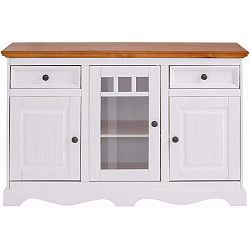 Bílá třídveřová komoda z masivního borovicového dřeva s přírodní deskou Støraa Monty