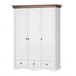 Bílá třídvéřová šatní skříň s detaily v březovém dekoru Szynaka Meble Princessa