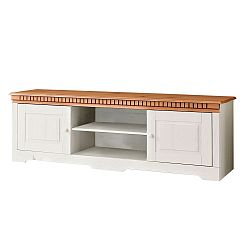 Bílá TV komoda z masivního borovicového dřeva se světle hnědými detaily  Støraa Linda, 175 cm
