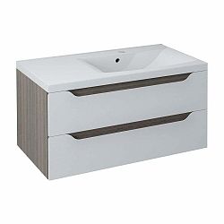 Bílá/v přírodní barvě závěsná skříňka bez umyvadla v dekoru exotického dřeva 90x45 cm Wave – Sapho