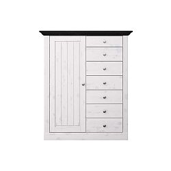 Bílá vysoká komoda z borovicového dřeva s černou deskou Steens Monaco