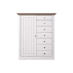 Bílá vysoká komoda z borovicového dřeva s hnědou deskou Steens Monaco