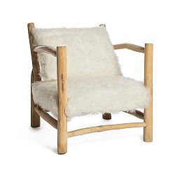 Bílé křeslo s konstrukcí z teakového dřeva Simla Simple