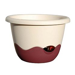 Bílo-červený samozavlažovací květináč vhodný k zavěšení Plastia Mareta 25