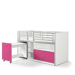 Bílo-fuchsiová palanda s vysouvacím stolkem a úložným prostorem Vipack Bonny, 200 x 90 cm