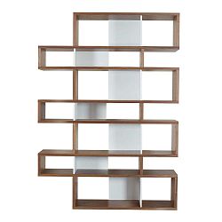 Bílo-hnědá knihovna v dekoru z ořechového dřeva TemaHome London, výška 220 cm