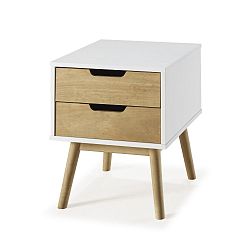 Bílo-hnědý noční stolek z masivního borovicového dřeva Marckeric Baku