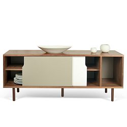 Bílo-šedá komoda s dřevěnými nohami TemaHome Dann Walnut