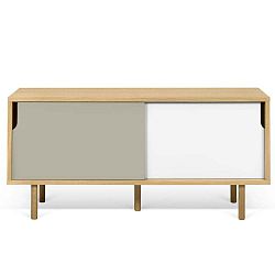 Bílo-šedá komoda s nohami z masivního dřeva TemaHome Dann, 135 x 64 cm