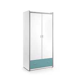 Bílo-tyrkysová šatní skříň Vipack Bonny, 202 x 96,5 cm