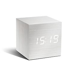Bílý budík s bílým LED displejem Gingko Cube Click Clock