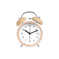 Bílý budík v dřevěném dekoru Karlsson Classic Bell, ⌀ 10 cm