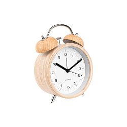 Bílý budík v dřevěném dekoru Karlsson Classic Bell, ⌀ 14 cm