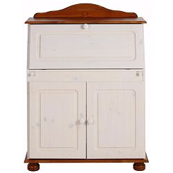 Bílý dvoudveřový sekretář s hnědými detaily z masivního borovicového dřeva Støraa Ella