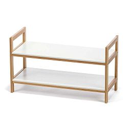 Bílý dvoupatrový botník s bambusovou konstrukcí loomi.design Lora