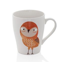Bílý hrnek z kostního porcelánu s motivem sovy Sabichi Hootie, 325 ml