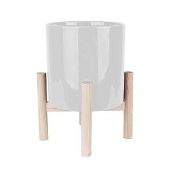 Bílý keramický květináč na podstavci z borovicového dřeva PT LIVING Trestle