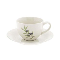 Bílý keramický šálek s podšálkem Clayre & Eef Olive, 200 ml