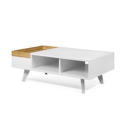 Bílý konferenční stolek s detaily z masivního dřeva TemaHome Platô