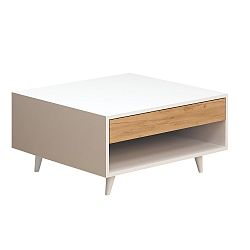 Bílý konferenční stolek s úložným prostorem Soala, 80 x 80 cm