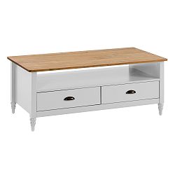 Bílý konferenční stolek z masivního borovicového dřeva se 2 zásuvkami Marckeric Joyce