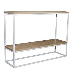 Bílý konzolový stolek s deskou z dubového dřeva Take Me HOME Plock, 100 x 30 cm