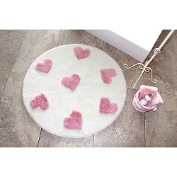 Bílý kulatý koberec s motivem srdíček Alessia Molia, Ø 90 cm